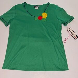 JORDANA scalloped neck pineapple green shirt NEW WITH TAGS LARGE GREEN VTG